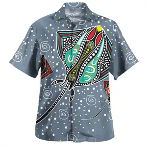 定制澳大利亚土著夏威夷衬衫，适合男性个性风格的黄貂鱼艺术