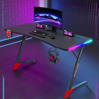 Bureau de jeu de bureau à domicile personnalisé à la mode, bureau de travail, bureau de jeu sur ordinateur avec surface en fibre de carbone en forme de Z, éclairage LED RVB