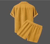 Commerce extérieur vêtements européens et américains pour hommes 2025 été nouvelle couleur unie velours côtelé costume décontracté col chemise ensemble de shorts