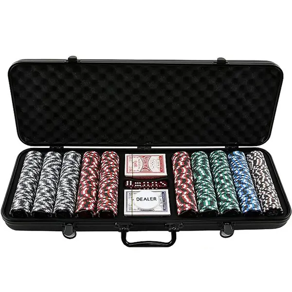 500 piece custom poker chip set with black locking case