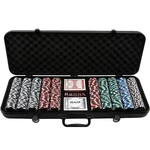 500 mảnh tùy chỉnh Poker chip thiết lập với màu đen khóa trường hợp