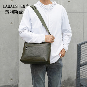 Sac bandoulière pour homme Lauvalsten, vert avocat, cuir véritable, fermeture à glissière, usage quotidien, printemps 2023 - Product Image 4