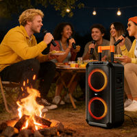 Altavoz Portátil Doble de 8 Pulgadas para Fiestas con Carrito, Micrófono Inalámbrico, Luces LED, Bluetooth, FM, USB Recargable