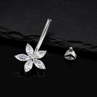 Anneau de nombril en titane ASTM F136 avec zircon marquise en forme de fleur, piercing interne fileté, bijoux hypoallergéniques