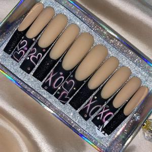 <span class=keywords><strong>Faux</strong></span> <span class=keywords><strong>ongles</strong></span> de luxe nude abstraits à presser, longs forme cercueil, faits main, réutilisables, motif tourbillon 3D, avec <span class=keywords><strong>colle</strong></span>, pour mariage, fête, usage quotidien, MOQ 1 - Product Image 5