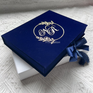 <span class=keywords><strong>New</strong></span> waterprint màu xanh hải quân tùy chỉnh biểu tượng đám cưới vàng rõ ràng Acrylic Thiệp mời với Nhung hộp bìa cứng và vật liệu giấy - Product Image 5