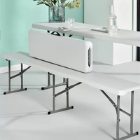 Banc long moderne pliable en métal avec panneau et petite table rectangulaire ensemble de salle à manger avec chaise et tabouret portable pour l'extérieur