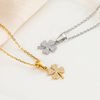 Mode femmes pierres précieuses pendentif collier main/trèfle/fleur CZ breloques 18k plaqué or acier inoxydable Zircon pendentif bijoux