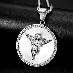 yunnique Gold Plated Zirconia Angel Pendant Necklace With Wings Unisex Hip Hop Jewelry Gift Stainless Steel Chain - Product Image 3