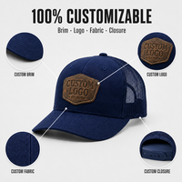 Casquette de camionneur respirante en maille à 6 panneaux avec logo en cuir personnalisé OEM de haute qualité pour la pêche et la chasse en extérieur