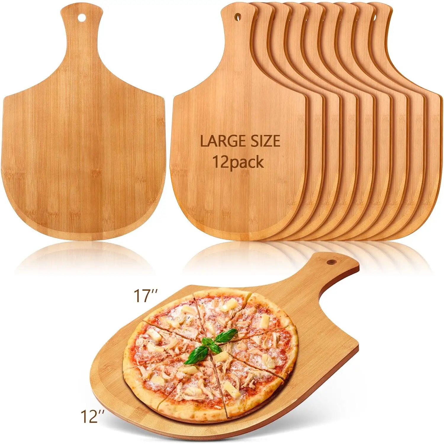 パンチーズキッチン用のピザまな板スパチュラパドルを作るための12個の竹ピザピール17x12インチ木製