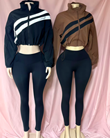 Ensemble pantalon long 2 pièces PEEQI AXR832, style automne, col à revers, sport, color-block, coupe ajustée décontractée