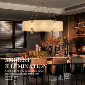 Lámpara Colgante de Techo Estilo Tambor con Pantalla de Cristal y Estructura de Latón Pulido para Aplicaciones Residenciales en Techos Altos - Product Image 1