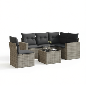 Conjunto de Sofá de Jardín Gris Oscuro, Ratán, 4 Plazas, Resistente a la Intemperie, Muebles de Exterior, Diseño Contemporáneo - Product Image 1