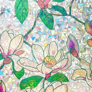 Film pour vitres en verre teinté, vinyle de confidentialité, givré, sans colle, adhésif statique, motif floral magnolia, maison, cuisine, bureau, salle de bain, 200 cm - Product Image 2
