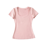 T-shirt court à col en V, coupe ajustée, léger, respirant, extensible dans quatre directions, pour femmes, été, basique, manches courtes