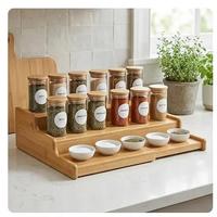 Étagère à épices extensible en bambou à 3 niveaux, organisateur de rangement de cuisine pour armoire, solution de rangement esthétique dans le tiroir