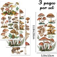 Autocollants muraux en vinyle imperméables style ferme pour loisirs créatifs, 3 feuilles, motif champignons en grappe, feuilles vintage et motifs floraux