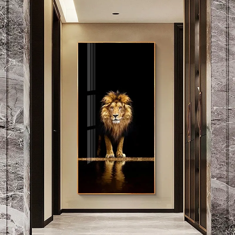 Modern Home Decoration Golden Lion Animal Print Wall Art Picture Canvas Wall Painting
