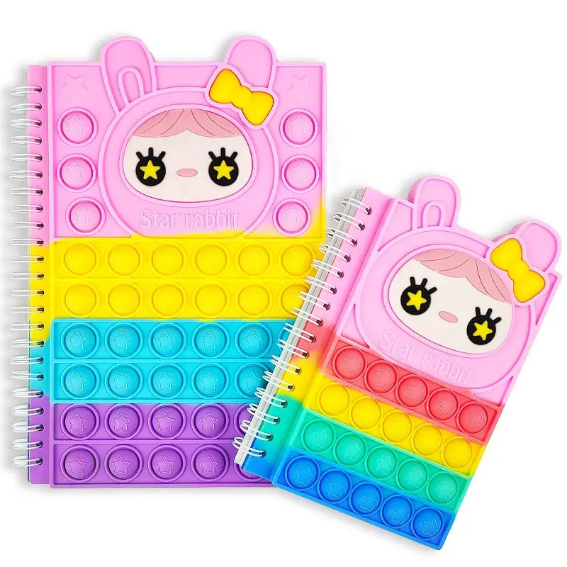 2023 Hot selling cute Note Book A5 Rainbow Silicone Pop Up Anti Stress Relief Cover Popper Push Bubble Silicone Notebook