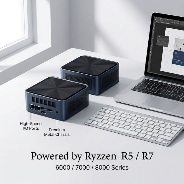R5-6600U DDR5-5600MHz RAM 1*SSD M.2 2280 SSD NVME 2*RJ45 1G Gigabit 2-in-1 Port Headphone Output DC 19V Silent Operation Mini Pc