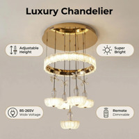 Lustre LED Moderne en Aluminium Frenchgold 98W avec Télécommande, 5 Lampes en Cristal, Plateau Lumineux 110V-265V pour Intérieur de Luxe