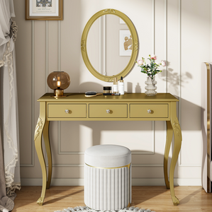 Luxury Modern Lighted Makeup Vanity Desk with Oval Mirror 3-Drawer <b>Dressing</b> <b>Table</b> for Bedroom & Living <b>Room</b> Jewelry Storage - Product Image 1