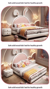 Ensemble de meubles de chambre d'enfant au design moderne avec oreilles de lapin rose de dessin animé - <span class=keywords><strong>Lit</strong></span> princesse en forme de lapin - <span class=keywords><strong>Lit</strong></span> moelleux pour filles - Product Image 4