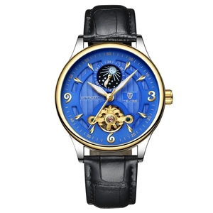 Reloj TEVISE T820B para Hombre, Movimiento Automático, Negro, Correa de Cuero, Mecánico, Resistente al Agua 30M, Esfera Dorada - Product Image 6