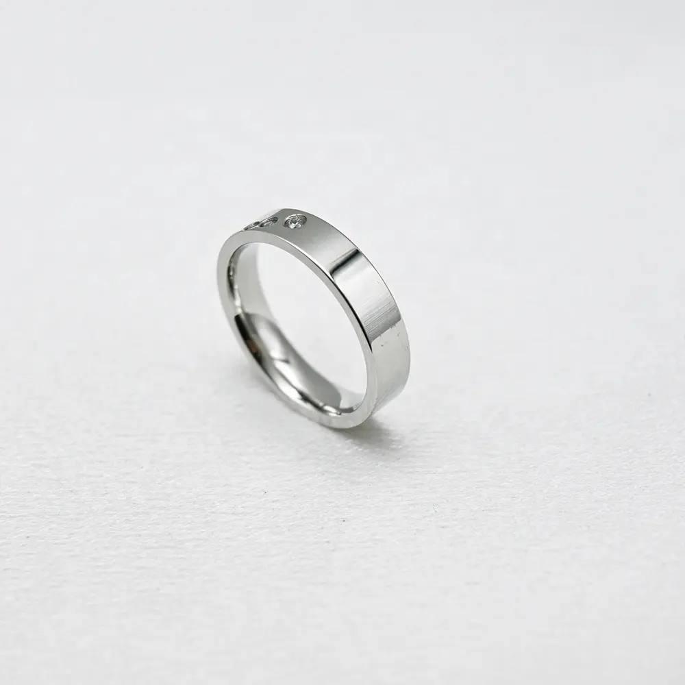 Venda quente de fábrica conjunto de personalidade simples anéis de diamante único Anéis de prata de alto polimento