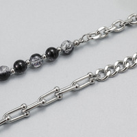 Collier pendentif en acier inoxydable style Hip Hop avec chaîne à maillons géométriques et perles de diamant, chaîne claviculaire pour hommes et femmes