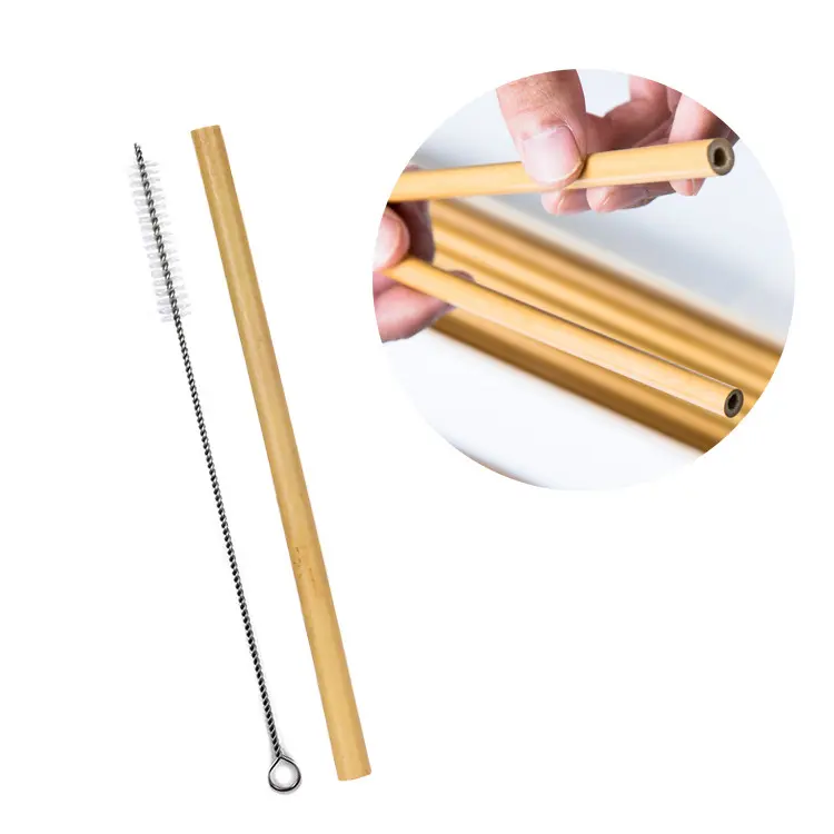 Yeniden kullanılabilir 20 cm taşınabilir LOGO saman el işi organik bambu pipet temizleme fırçası ve seyahat kılıfı paket 10