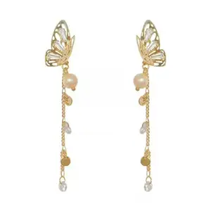 Best Seller Cubic Butterfly Earrings Elegant Long Tassel Earrings Gold Earrings For Women Spring