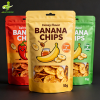 Op maat gedrukte eetbare bananenchips verpakkingen, recycleerbare PE Mylar zakken, hersluitbare staande pouch voor het bewaren van snacks