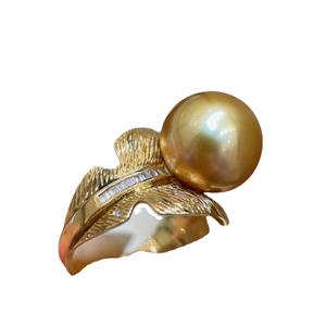 แหวนมุกทองคำแท้ 24K สีธรรมชาติ เมทัลลิก ทรงกลม ขนาด 12-13 มม. คุณภาพสูง - Product Image 5