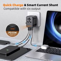 Kabel Ekstensi USB 35W PD Adaptor Daya Perjalanan Multi Colokan Internasional Universal Pengisi Daya Perjalanan 3 Tipe-C + 2 USB