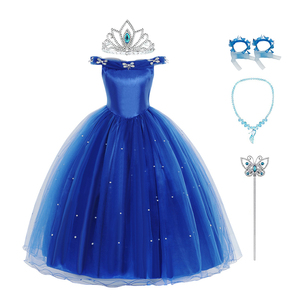 Nuevo disfraz de Cosplay azul Navidad Tv película Halloween <span class=keywords><strong>noche</strong></span> vestido largo fiesta princesa flor niñas vestidos - Product Image 1