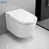 WC suspendu mural de luxe sans bride avec chasse automatique, bidet électrique gris, toilette intelligente murale