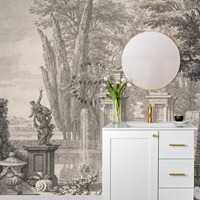 Papier peint mural personnalisé imperméable vintage, architecture de jardin, sculpture, arbre, pavillon, paysage de jardin italien