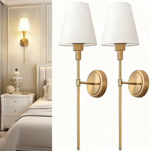 European Style <b>Wall</b> Lamp Copper Body White Shade LED <b>Light</b> Source <b>Wall</b> Mounted For Bedroom Living Room Reading Decor - Product Image 3