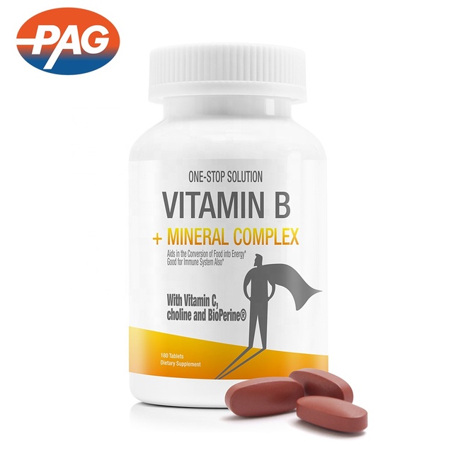 Wholesale 180 Tabs Per Bottle Vitamin C Choline Bioperine Healthcare Supplement B-Complex Mineral Vitamin B Complex Tablets