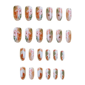 <span class=keywords><strong>Uñas</strong></span> Postizas con Diseño <span class=keywords><strong>de</strong></span> <span class=keywords><strong>Loto</strong></span> y Peces Koi Estilo Chino, <span class=keywords><strong>Uñas</strong></span> Acrílicas Pintadas a Mano, Reutilizables, Cobertura Completa, para Mujer - Product Image 3