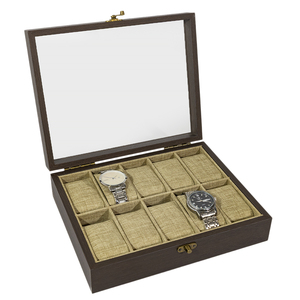 Caja de Almacenamiento para Relojes de Madera Retro con 10 Ranuras, Interior de Lino Fino y Tapa de Cristal - Product Image 3