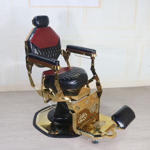 Wholesale Custom Black and Gold Reclining Barber Chair Luxury Vintage Synthetic Leather Design for Hair <b>Salon</b> Gym Application - Product Image 1