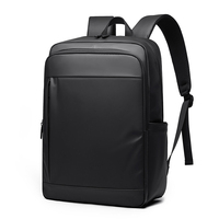 Sac à dos léger pour ordinateur portable, noir uni, en tissu Oxford imperméable, anti-rayures, forme carrée, avec plusieurs fermetures éclair frontales et coussin d'air.