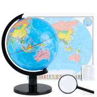 Globo Terráqueo Giratorio de Plástico Azul Clásico de 20 cm, Mapa Mundial HD, Adorno, Material Didáctico de Geografía para Estudiantes y Aulas