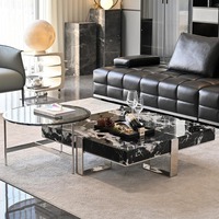 Fabricant de Foshan, ensembles de meubles de salon en acier de haute qualité, table basse moderne de luxe avec plateau en marbre