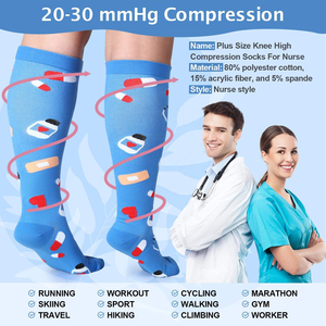 Calcetines de Compresión de Diseño Nuevo Personalizados, Hasta la Rodilla, Pantorrilla Ancha, 20-30 mmHg, Gran Soporte, Talla Grande para <span class=keywords><strong>Mujer</strong></span>, Maternidad, para Enfermeras - Product Image 4