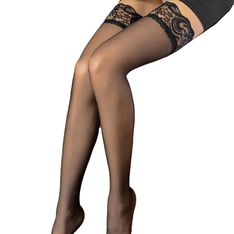 Exploded black silk stockings, silicone anti-skid stockings, super thin sexy lace high top large knee socks