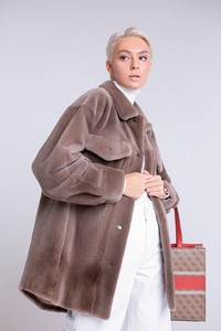 Manteau de vison personnalisé à cheveux courts décontracté hiver automne simple boutonnage col de costume manteau de fourrure de vison noir conception de chemise - Product Image 3